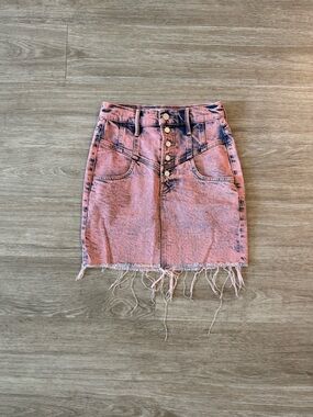 MOTHER Superior Swooner Distressed Hem A-Line Denim Acid Wash Skirt, Women's 24